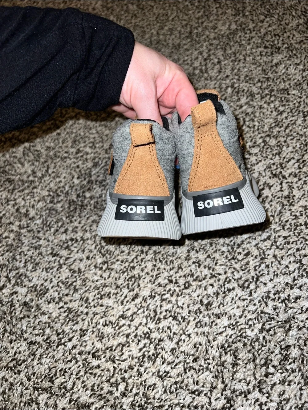 Sorel Kids Black, Gray and Tan Winter Pull-On Boots